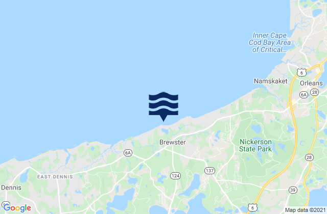 Mapa da tábua de marés em Brewster, United States