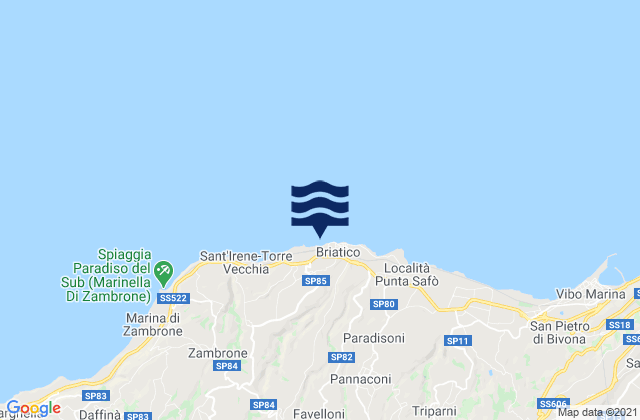 Mapa da tábua de marés em Briatico, Italy