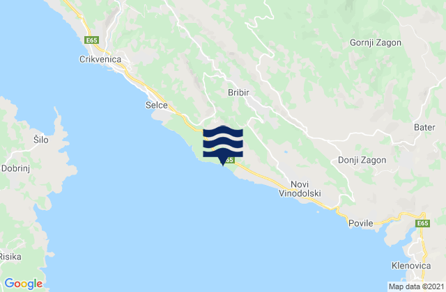 Mapa da tábua de marés em Bribir, Croatia