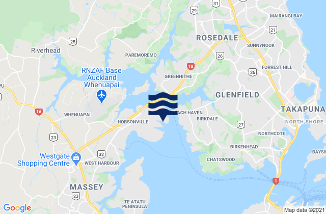Mapa da tábua de marés em Brickbat Bay, New Zealand