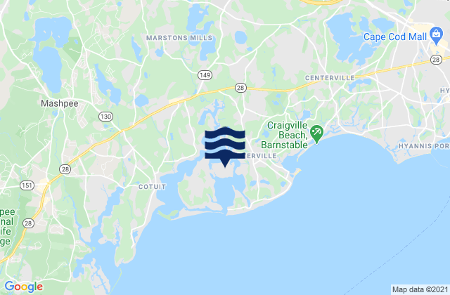 Mapa da tábua de marés em Bridge Street, United States