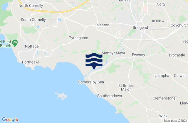 Mapa da tábua de marés em Bridgend county borough, United Kingdom