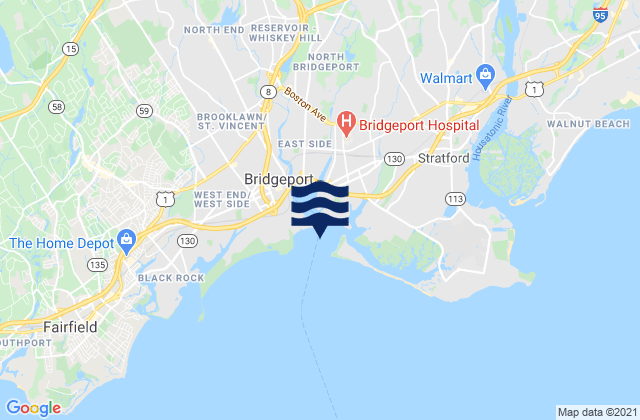Mapa da tábua de marés em Bridgeport Harbor, United States