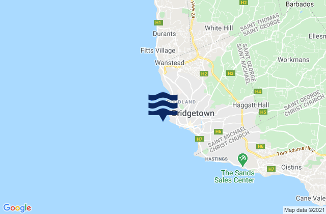 Mapa da tábua de marés em Bridgetown (Barbados), Martinique