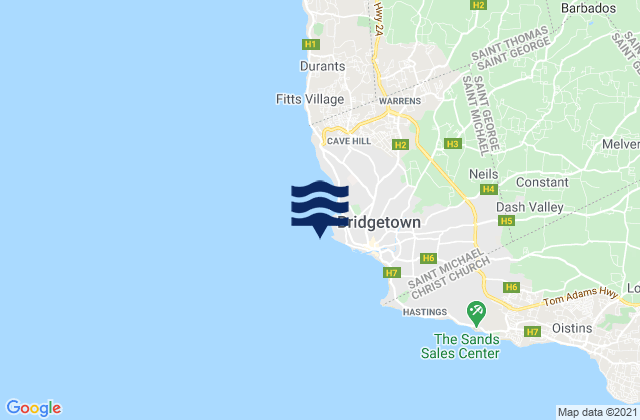 Mapa da tábua de marés em Bridgetown Harbour, Martinique