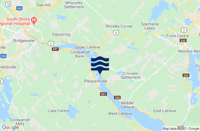 Mapa da tábua de marés em Bridgewater, Canada