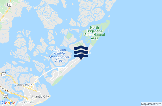 Mapa da tábua de marés em Brigantine Beach, United States