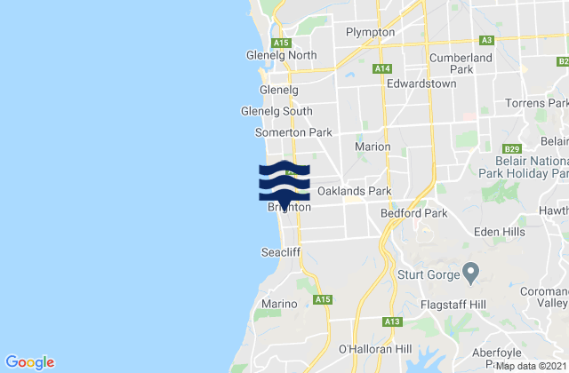Mapa da tábua de marés em Brighton, Australia