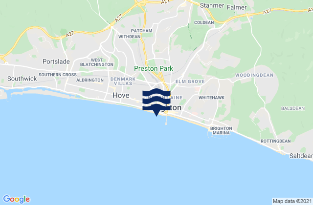 Mapa da tábua de marés em Brighton Beach, United Kingdom