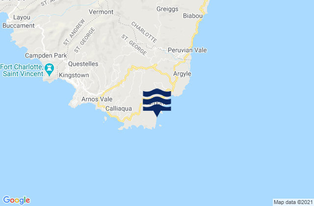 Mapa da tábua de marés em Brighton Beach, Saint Vincent and the Grenadines