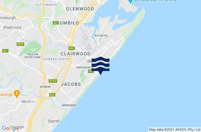 Mapa da tábua de marés em Brighton Beach, South Africa