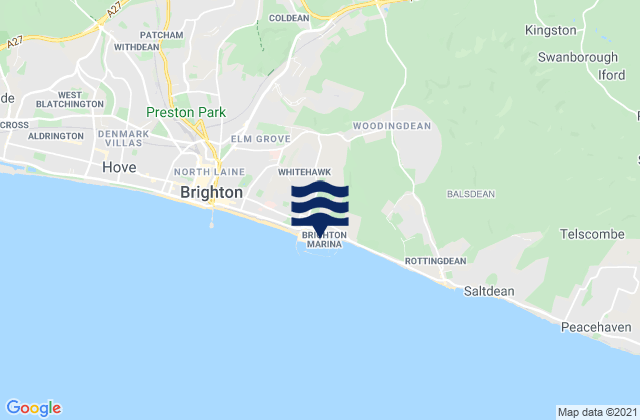 Mapa da tábua de marés em Brighton Marina, United Kingdom