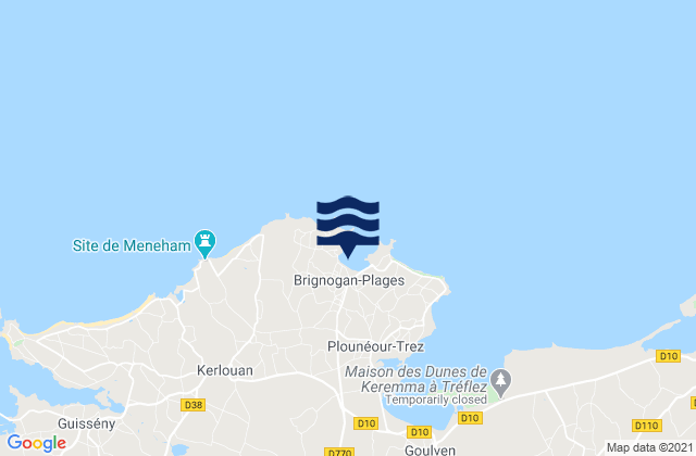Mapa da tábua de marés em Brignogan-Plages, France