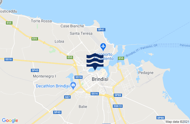 Mapa da tábua de marés em Brindisi, Italy