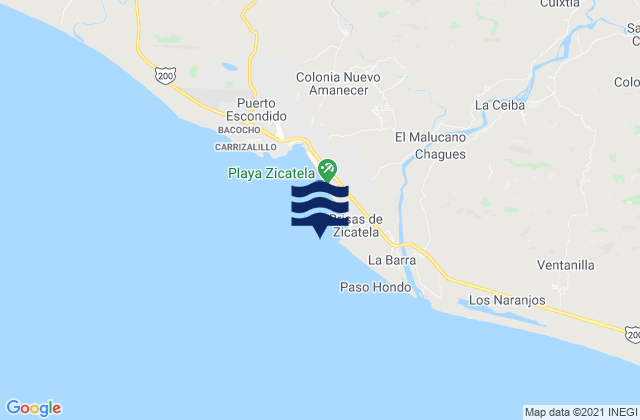 Mapa da tábua de marés em Brisas de Zicatela, Mexico