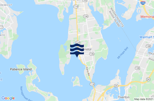 Mapa da tábua de marés em Bristol (Bristol Harbor), United States