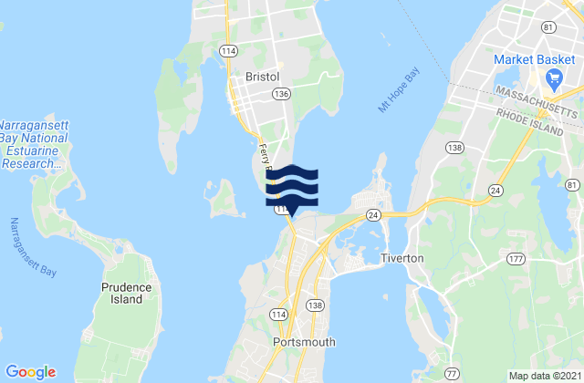 Mapa da tábua de marés em Bristol Ferry, United States