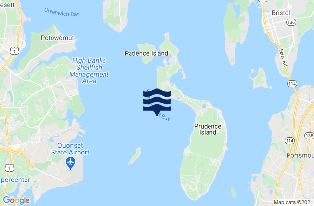 Mapa da tábua de marés em Bristol Point, Narragansett Bay, United States