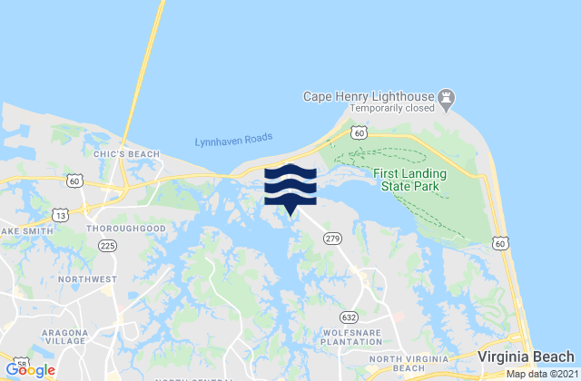 Mapa da tábua de marés em Broad Bay Canal, United States