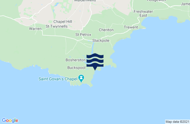 Mapa da tábua de marés em Broadhaven Beach, United Kingdom