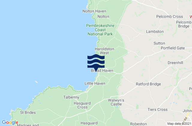 Mapa da tábua de marés em Broadhaven South, United Kingdom