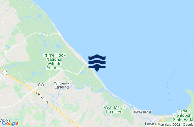 Mapa da tábua de marés em Broadkill Beach, United States