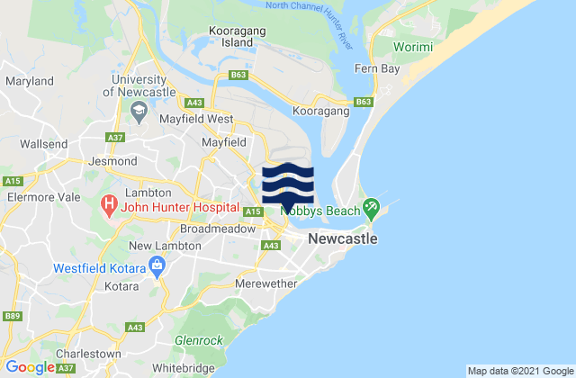 Mapa da tábua de marés em Broadmeadow, Australia