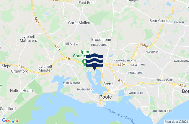 Mapa da tábua de marés em Broadstone, United Kingdom