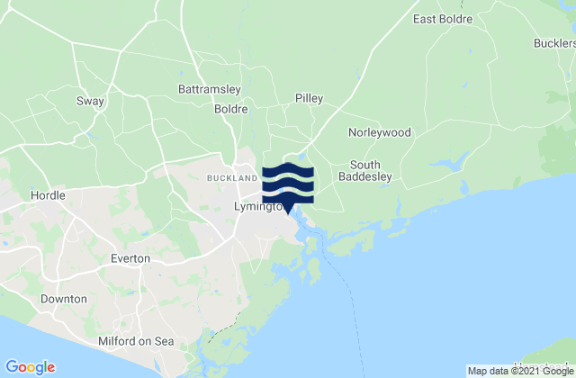 Mapa da tábua de marés em Brockenhurst, United Kingdom
