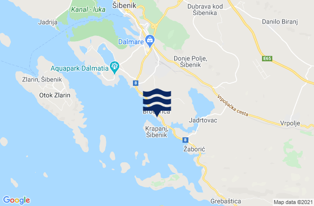 Mapa da tábua de marés em Brodarica, Croatia