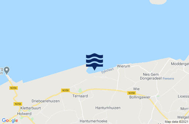 Mapa da tábua de marés em Broeksterwâld, Netherlands