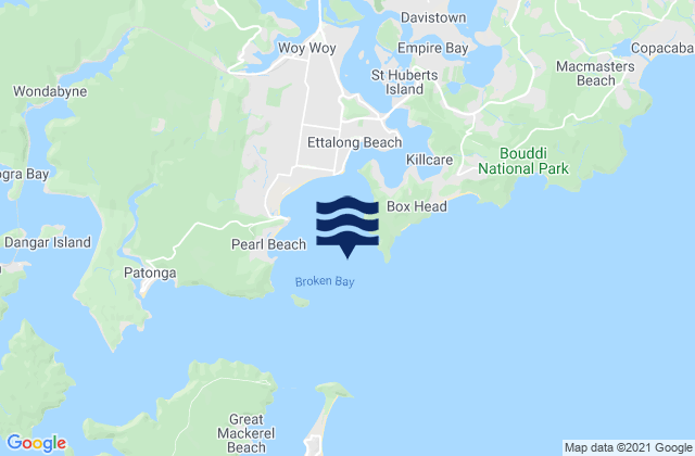 Mapa da tábua de marés em Broken Bay, Australia