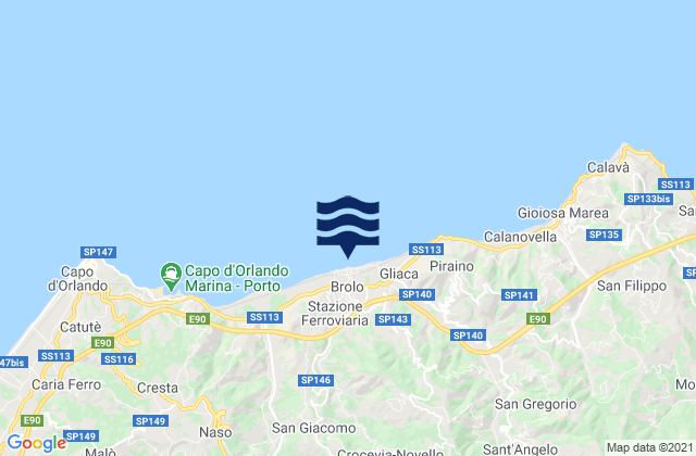 Mapa da tábua de marés em Brolo, Italy