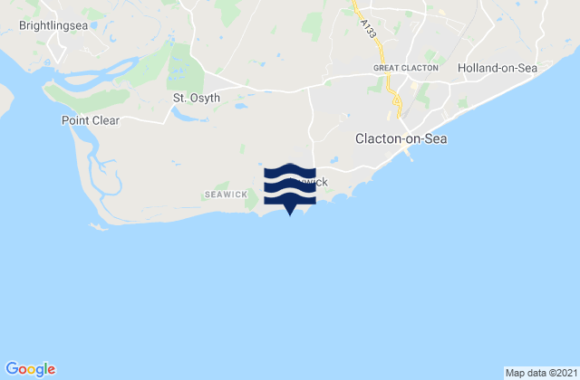 Mapa da tábua de marés em Brooklands Beach, United Kingdom
