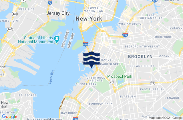 Mapa da tábua de marés em Brooklyn, United States