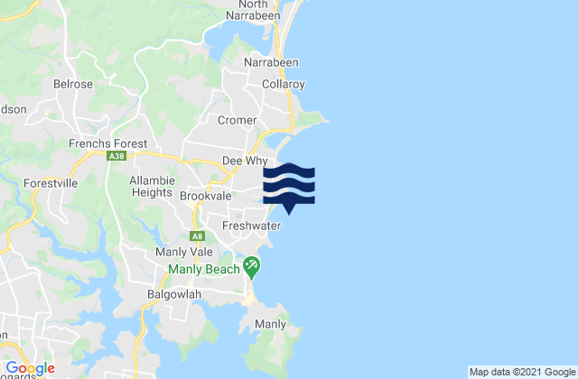 Mapa da tábua de marés em Brookvale, Australia