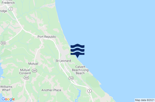 Mapa da tábua de marés em Broomes Island, United States