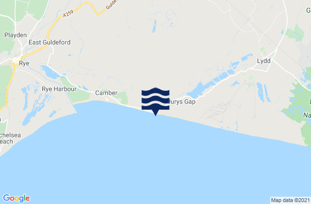 Mapa da tábua de marés em Broomhill Sands (Jurys Gap) Beach, United Kingdom