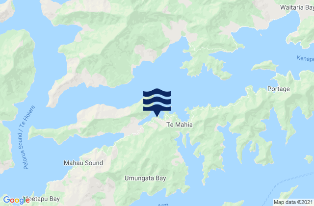 Mapa da tábua de marés em Broughton Bay, New Zealand