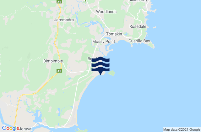 Mapa da tábua de marés em Broulee, Australia