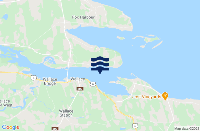 Mapa da tábua de marés em Brown Bay, Canada