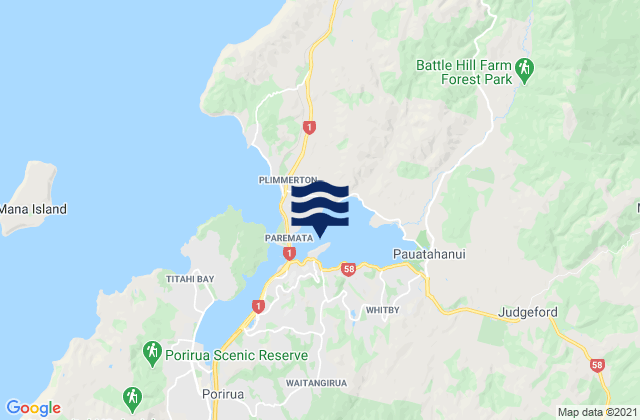Mapa da tábua de marés em Browns Bay, New Zealand
