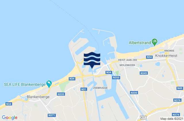 Mapa da tábua de marés em Brugge, Belgium