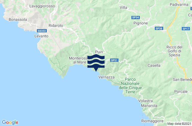 Mapa da tábua de marés em Brugnato, Italy