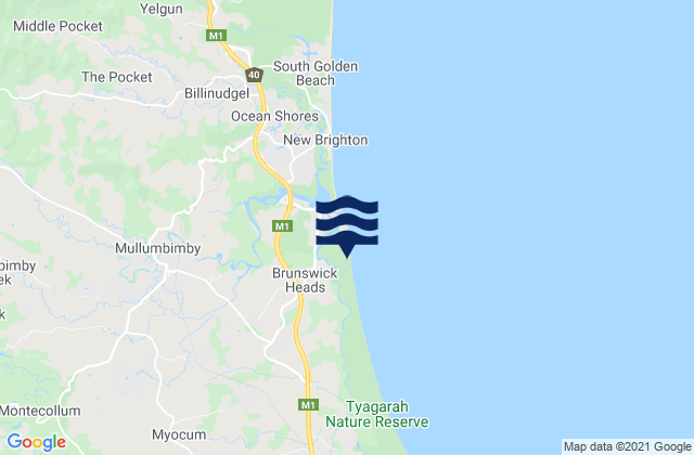 Mapa da tábua de marés em Brunswick Heads North, Australia