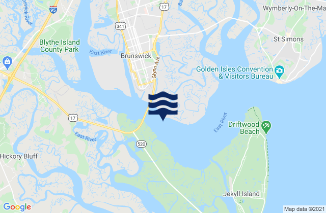 Mapa da tábua de marés em Brunswick River off Quarantine Dock, United States