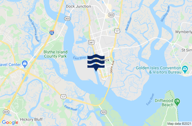 Mapa da tábua de marés em Brunswick off Prince Street Dock, United States