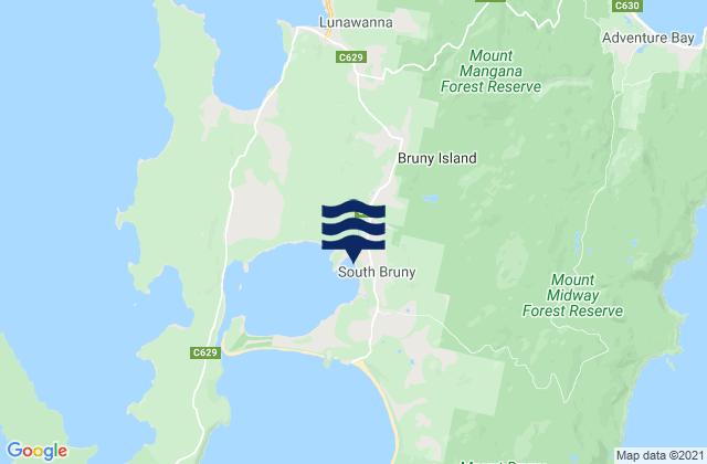 Mapa da tábua de marés em Bruny Island - Jawbones, Australia