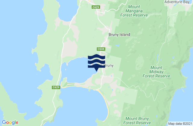 Mapa da tábua de marés em Bruny Island - Lagoons, Australia