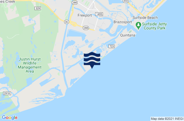 Mapa da tábua de marés em Bryan Beach, United States